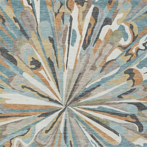 10 X 14 Abstract Teal Beige Polyester Washable Rug for Patio Porch or Living Room