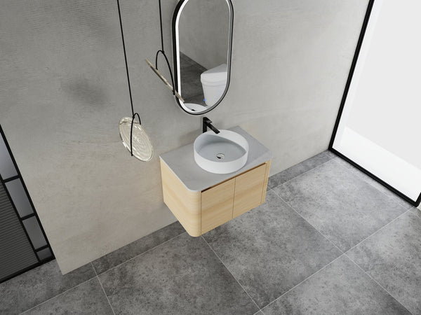 English Elm 30'' Wall-Mounted Bathroom Vanity With Ceramic Art Sink, Soft-Close Doors & Modern Plywood Design W999S00462
