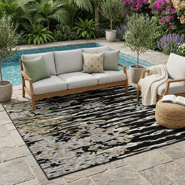 5x8 Abstract Polyester Area Rug Washable Stain Resistant Indoor Outdoor Graphite