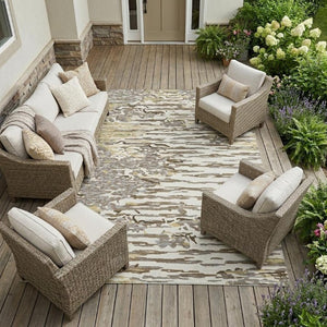 8 X 10 Ivory Silver Abstract Polyester Area Rug Washable Stain Resistant Patio