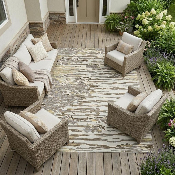 8 X 10 Ivory Silver Abstract Polyester Area Rug Washable Stain Resistant Patio