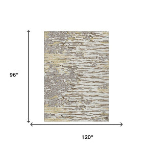 8 X 10 Ivory Silver Abstract Polyester Area Rug Washable Stain Resistant Patio