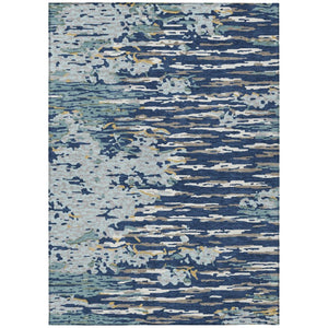 HomeRoots 9x12 Abstract Indoor Outdoor Polyester Area Rug Stain Resistant Navy Patio Porch 743496
