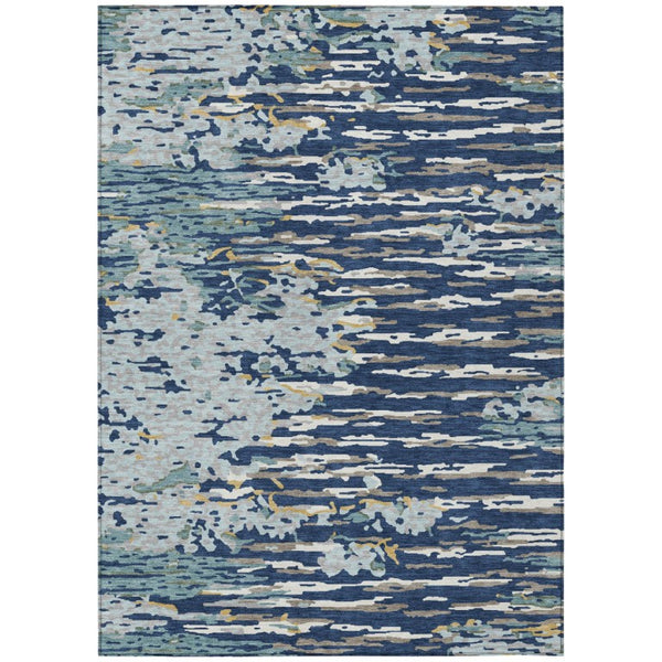 HomeRoots 9x12 Abstract Indoor Outdoor Polyester Area Rug Stain Resistant Navy Patio Porch 743496