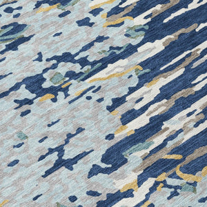 9x12 Abstract Indoor Outdoor Polyester Area Rug Stain Resistant Navy Patio Porch