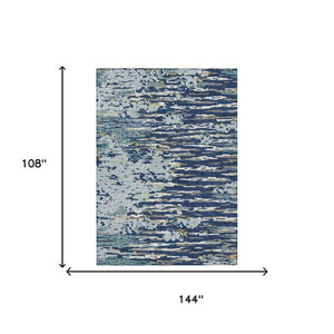 9x12 Abstract Indoor Outdoor Polyester Area Rug Stain Resistant Navy Patio Porch