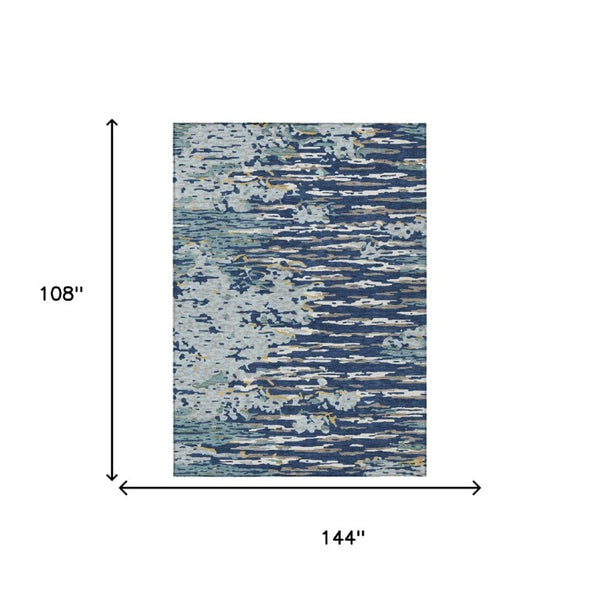9x12 Abstract Indoor Outdoor Polyester Area Rug Stain Resistant Navy Patio Porch