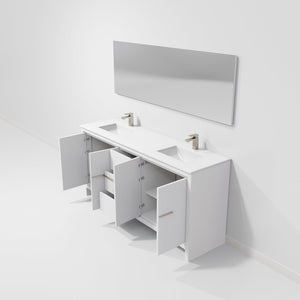 English Elm White Double Bath Vanity With Quartz Top, Gun Metal Faucet, 70" Mirror - Elegant Storage Solution B2731S01755-GIGA