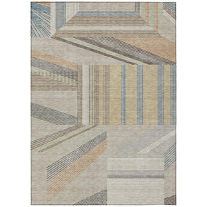 HomeRoots 8 Ft X 10 Ft Beige Brown Geometric Polyester Area Rug Washable for Patio or Living Room 743507