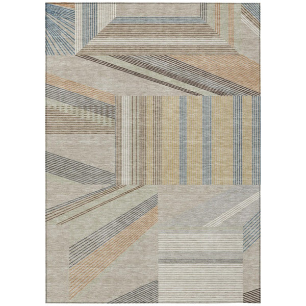 HomeRoots 8 Ft X 10 Ft Beige Brown Geometric Polyester Area Rug Washable for Patio or Living Room 743507