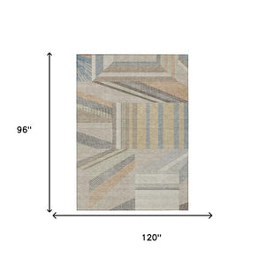 8 Ft X 10 Ft Beige Brown Geometric Polyester Area Rug Washable for Patio or Living Room