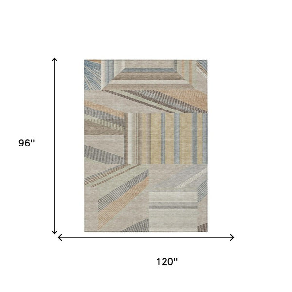 8 Ft X 10 Ft Beige Brown Geometric Polyester Area Rug Washable for Patio or Living Room