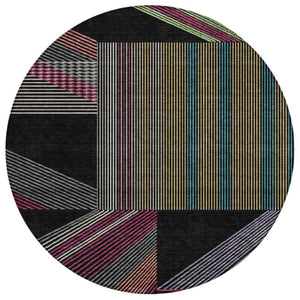 HomeRoots 8 Foot Round Geometric Polyester Area Rug for Patio Porch or High Traffic Indoor Spaces 743512