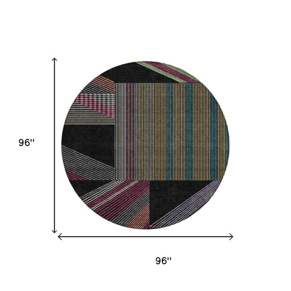 8 Foot Round Geometric Polyester Area Rug for Patio Porch or High Traffic Indoor Spaces