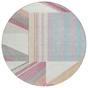 HomeRoots 8 Foot Round Geometric Polyester Area Rug Washable for Indoor Outdoor Patios 743518