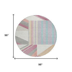 8 Foot Round Geometric Polyester Area Rug Washable for Indoor Outdoor Patios