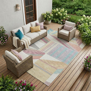 10 X 14 Ivory Silver Geometric Polyester Area Rug Washable Indoor Outdoor Decor