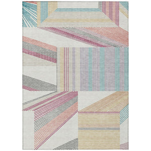 HomeRoots 10 X 14 Ivory Silver Geometric Polyester Area Rug Washable Indoor Outdoor Decor 743521