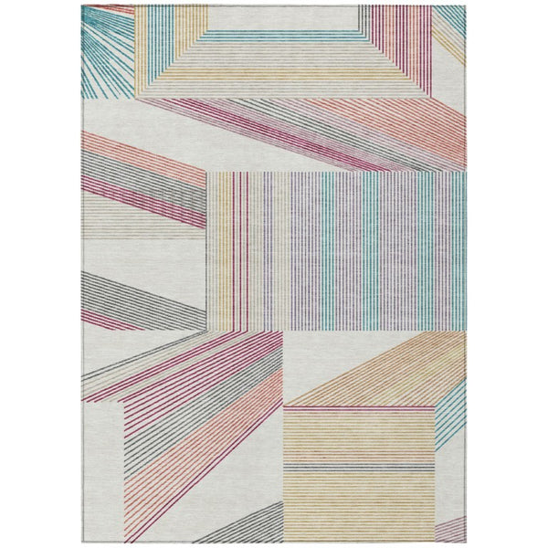 HomeRoots 10 X 14 Ivory Silver Geometric Polyester Area Rug Washable Indoor Outdoor Decor 743521