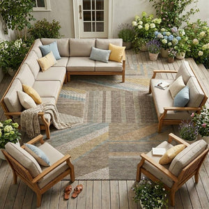 9 X 12 Geometric Polyester Area Rug Washable Stain Resistant Indoor Outdoor Decor