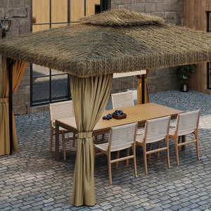 English Elm Outdoor Hawaiian Tiki Gazebo with Pe Thatch Roof Aluminum Frame and Mosquito Net T3963S00001