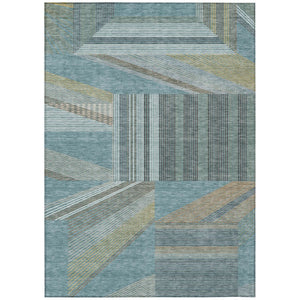 HomeRoots 5 X 8 Teal Graphite Geometric Polyester Area Rug Washable for Indoor Outdoor Use 743535