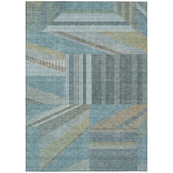 HomeRoots 5 X 8 Teal Graphite Geometric Polyester Area Rug Washable for Indoor Outdoor Use 743535