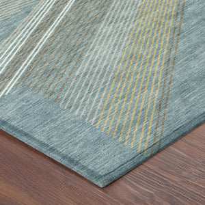 5 X 8 Teal Graphite Geometric Polyester Area Rug Washable for Indoor Outdoor Use