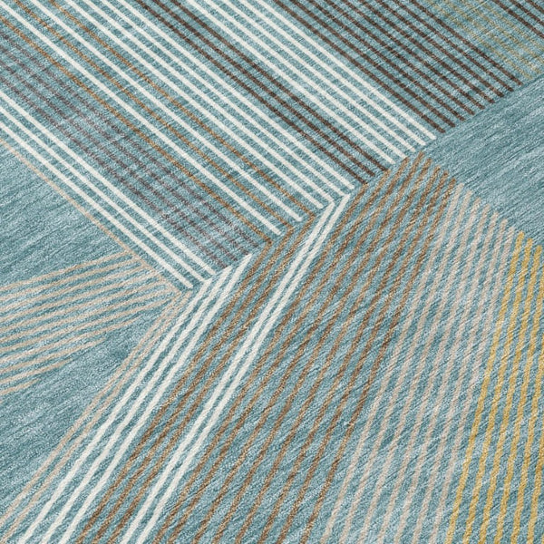 5 X 8 Teal Graphite Geometric Polyester Area Rug Washable for Indoor Outdoor Use