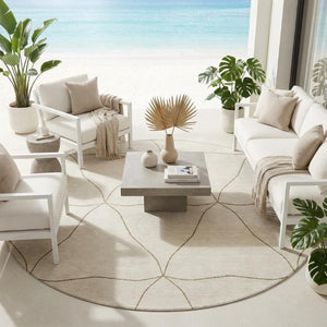 8 Foot Round Geometric Polyester Area Rug Washable Stain Resistant Indoor Outdoor Patio