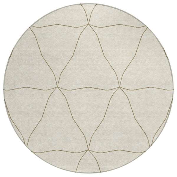 HomeRoots 8 Foot Round Geometric Polyester Area Rug Washable Stain Resistant Indoor Outdoor Patio 743548