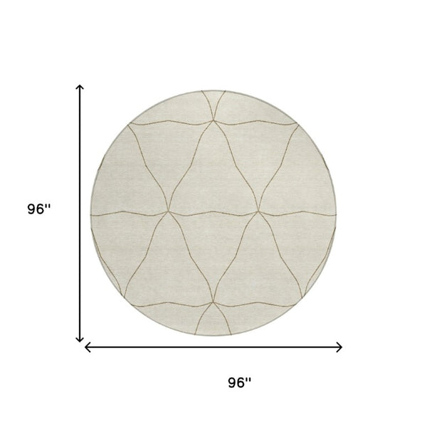 8 Foot Round Geometric Polyester Area Rug Washable Stain Resistant Indoor Outdoor Patio