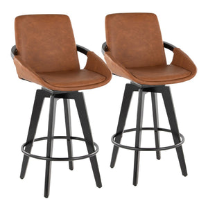 English Elm Fixed-height Swivel Counter Stools with Faux Leather Seats and Chrome Footrest Set of 2 B202S02150