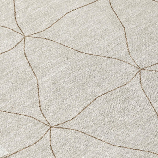 5 X 8 Ivory Taupe Geometric Polyester Area Rug Washable Stain Resistant Indoor Outdoor