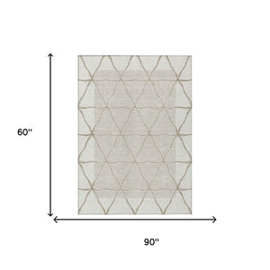 5 X 8 Ivory Taupe Geometric Polyester Area Rug Washable Stain Resistant Indoor Outdoor