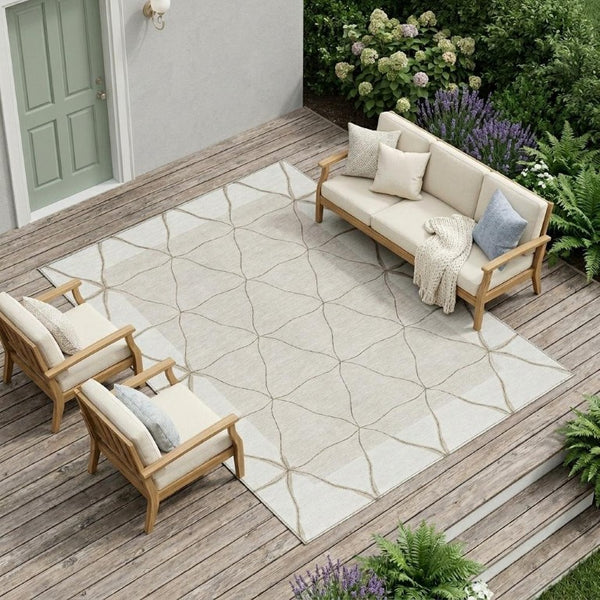 9 X 12 Washable Geometric Polyester Area Rug for Patio Porch Living Room or Bedroom