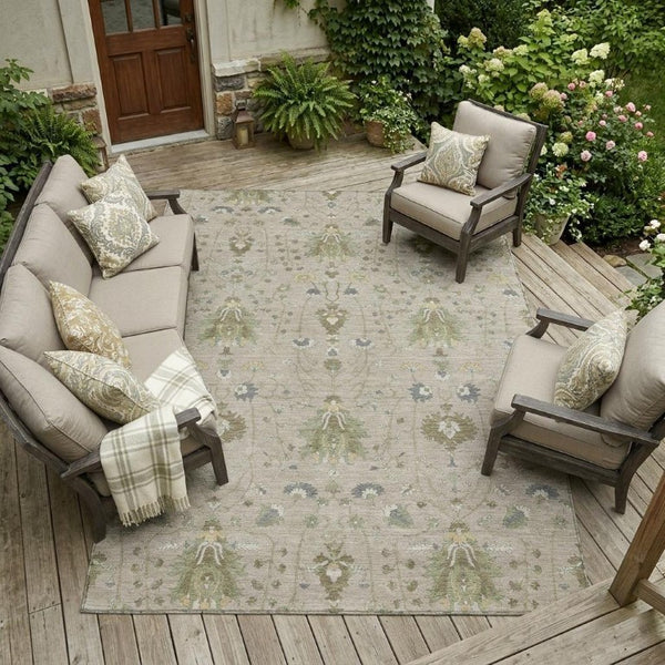 8x10 Oriental Polyester Area Rug Beige Brown Washable for Indoor Outdoor Use