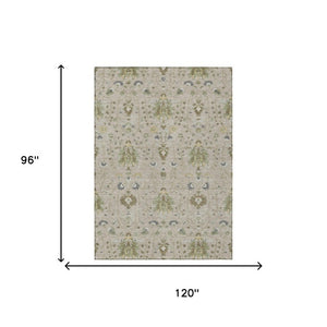 8x10 Oriental Polyester Area Rug Beige Brown Washable for Indoor Outdoor Use