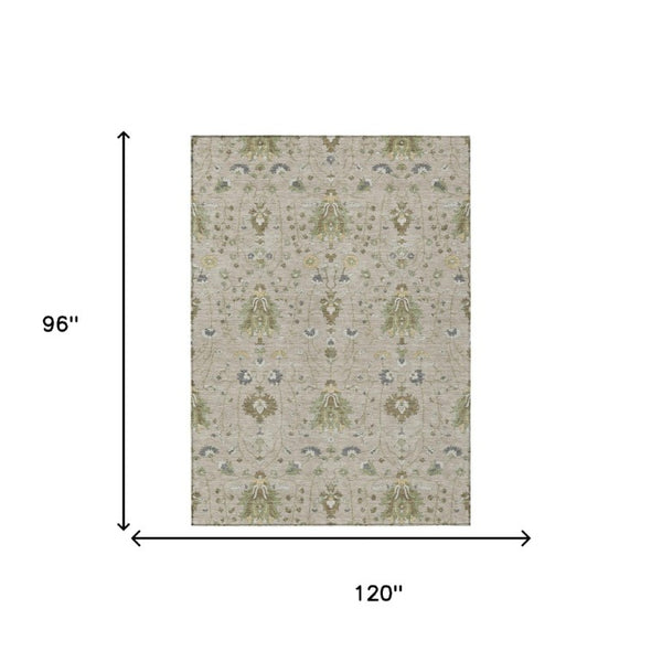 8x10 Oriental Polyester Area Rug Beige Brown Washable for Indoor Outdoor Use