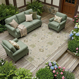 10 X 14 Oriental Beige Brown Polyester Washable Indoor Outdoor Rug for Patio