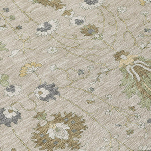 10 X 14 Oriental Beige Brown Polyester Washable Indoor Outdoor Rug for Patio
