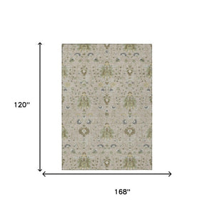 10 X 14 Oriental Beige Brown Polyester Washable Indoor Outdoor Rug for Patio
