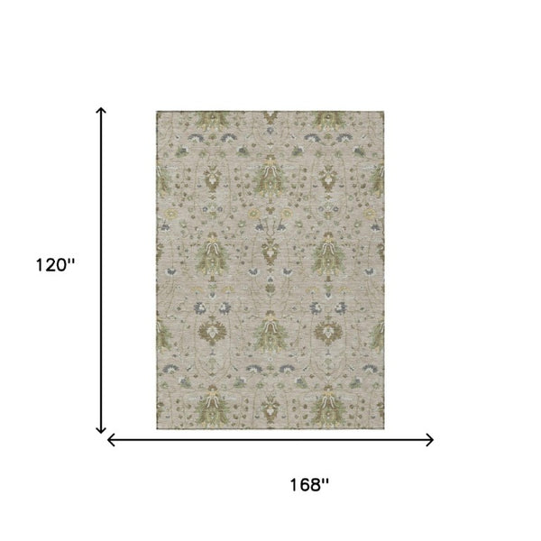 10 X 14 Oriental Beige Brown Polyester Washable Indoor Outdoor Rug for Patio