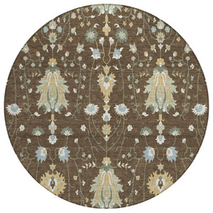 HomeRoots 8 Foot Round Oriental Polyester Area Rug for Patio Porch Family Room or Mudroom 743578