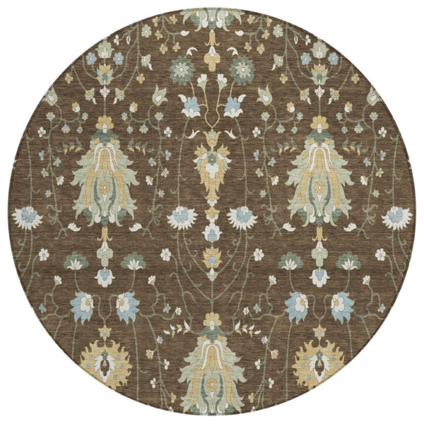 HomeRoots 8 Foot Round Oriental Polyester Area Rug for Patio Porch Family Room or Mudroom 743578