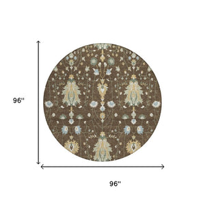 8 Foot Round Oriental Polyester Area Rug for Patio Porch Family Room or Mudroom