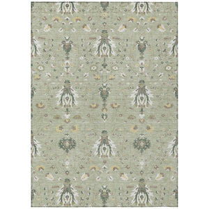 HomeRoots 5x8 Oriental Polyester Area Rug Stain Resistant Indoor Outdoor Patio Porch Green Beige 743583
