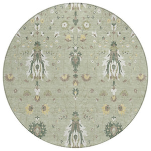 HomeRoots 8 Foot Round Oriental Polyester Area Rug Washable for Patio Porch or Family Room 743584