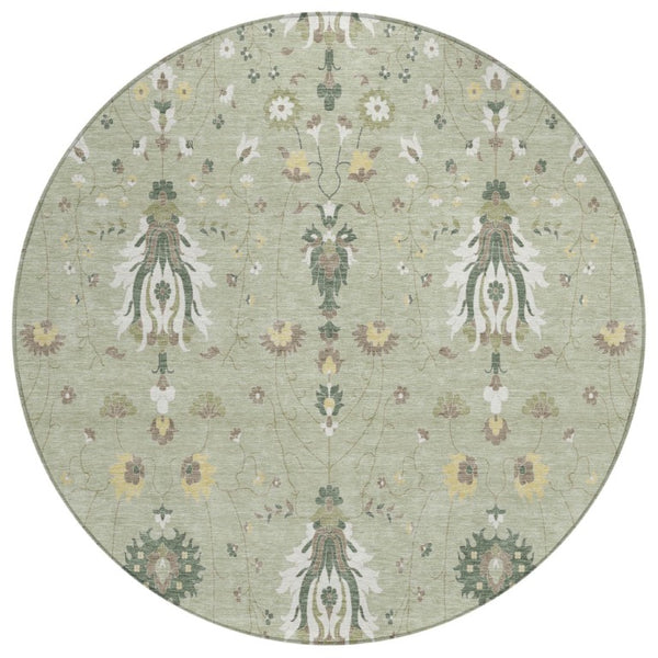 HomeRoots 8 Foot Round Oriental Polyester Area Rug Washable for Patio Porch or Family Room 743584