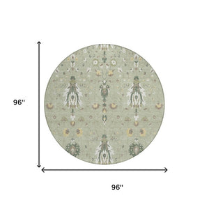 8 Foot Round Oriental Polyester Area Rug Washable for Patio Porch or Family Room